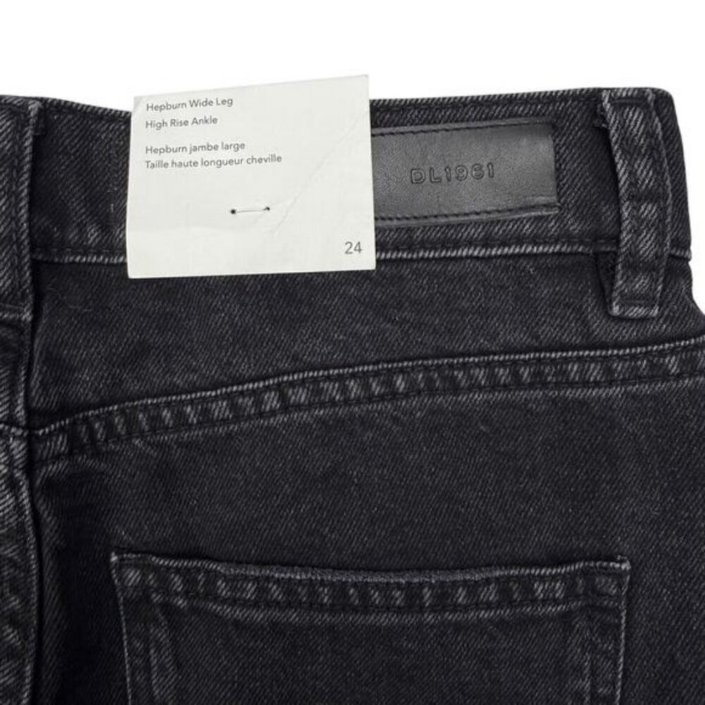DL1961 Hepburn Wide Leg Distressed High Rise Jean Raw Hem 24 Lark Washed Black - Picture 9 of 10